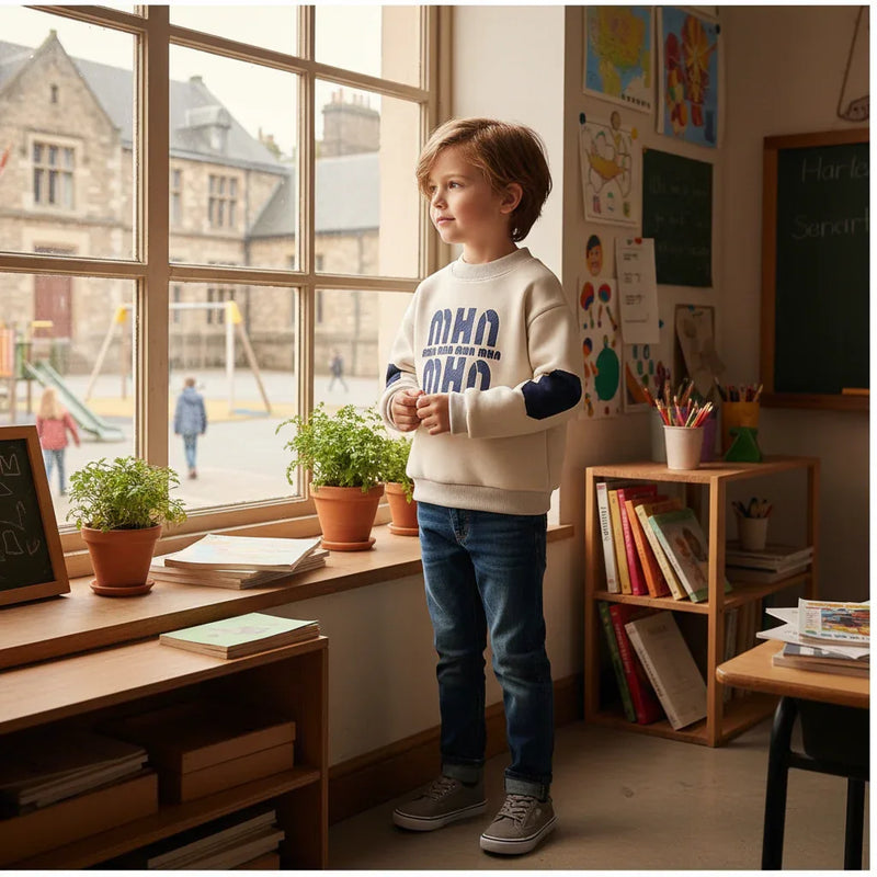 European boy by window