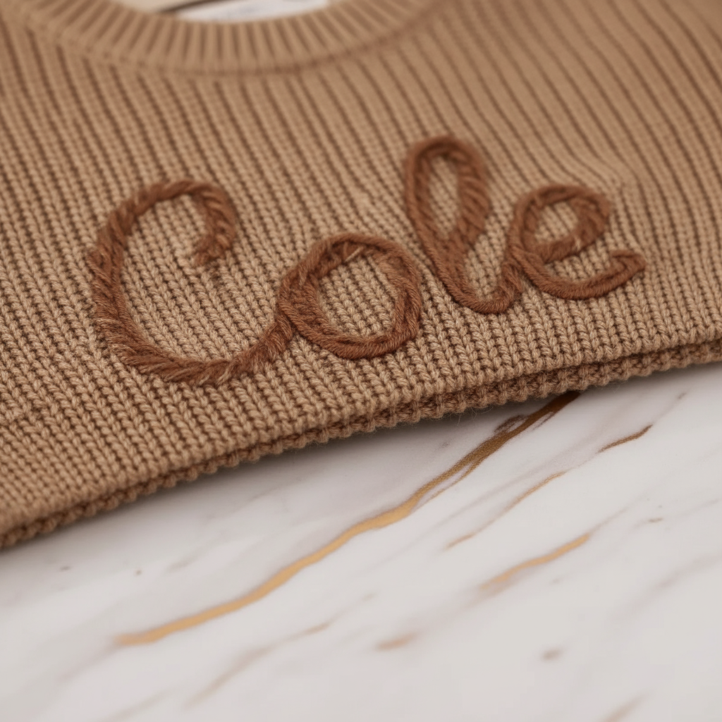 Extreme close-up of "Cole" embroidery