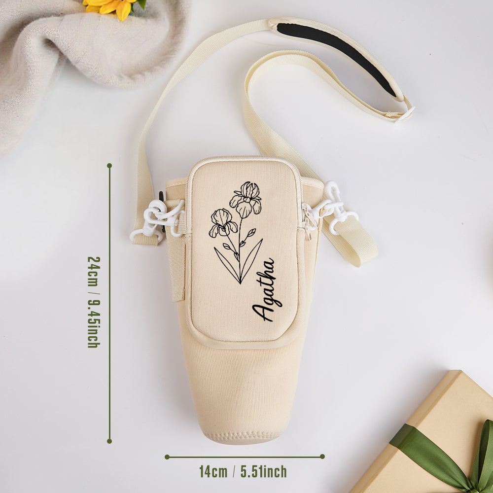 Birth Flower Waterproof Bottle Carrier Tumbler Bag