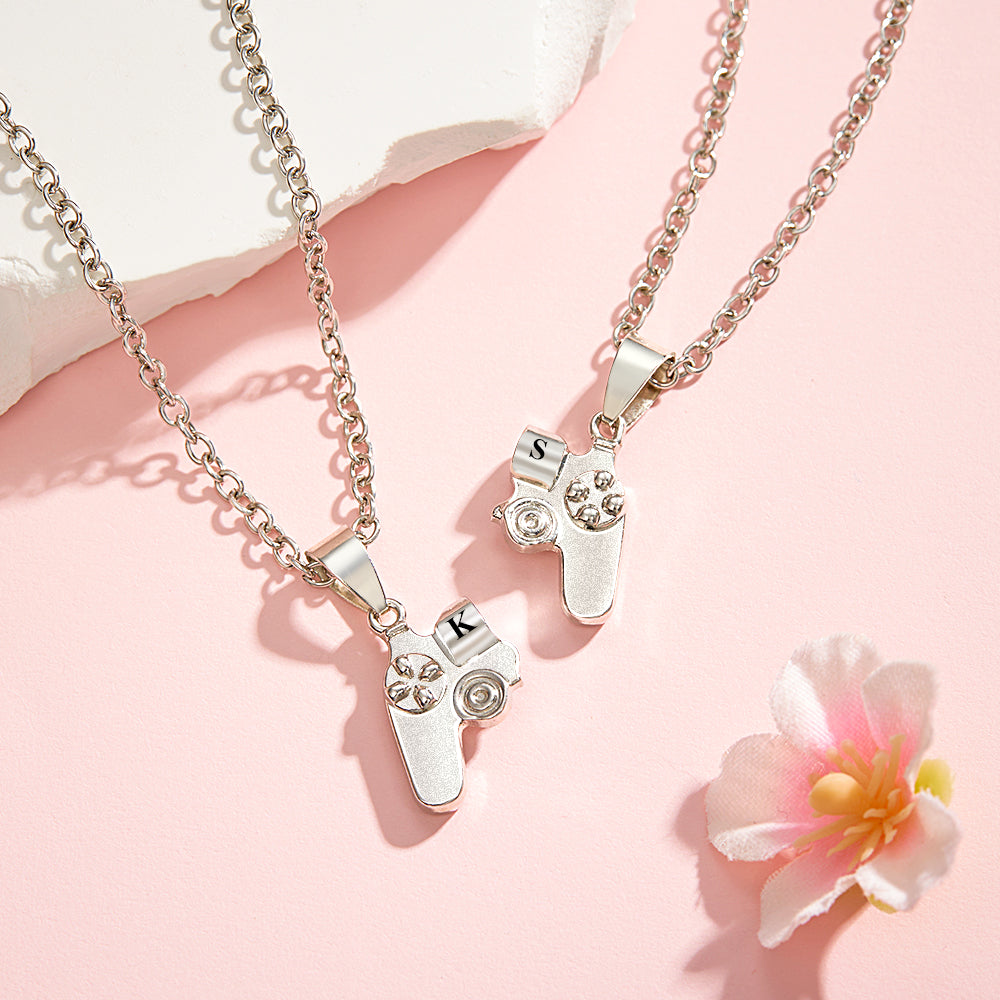 Magnetic Engraved Initials Pendant Necklace Gift for Couple