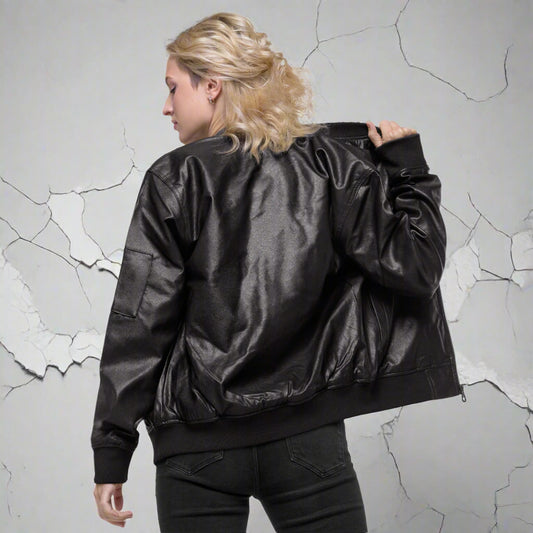 Luxury Women Leather Bomber Jacket