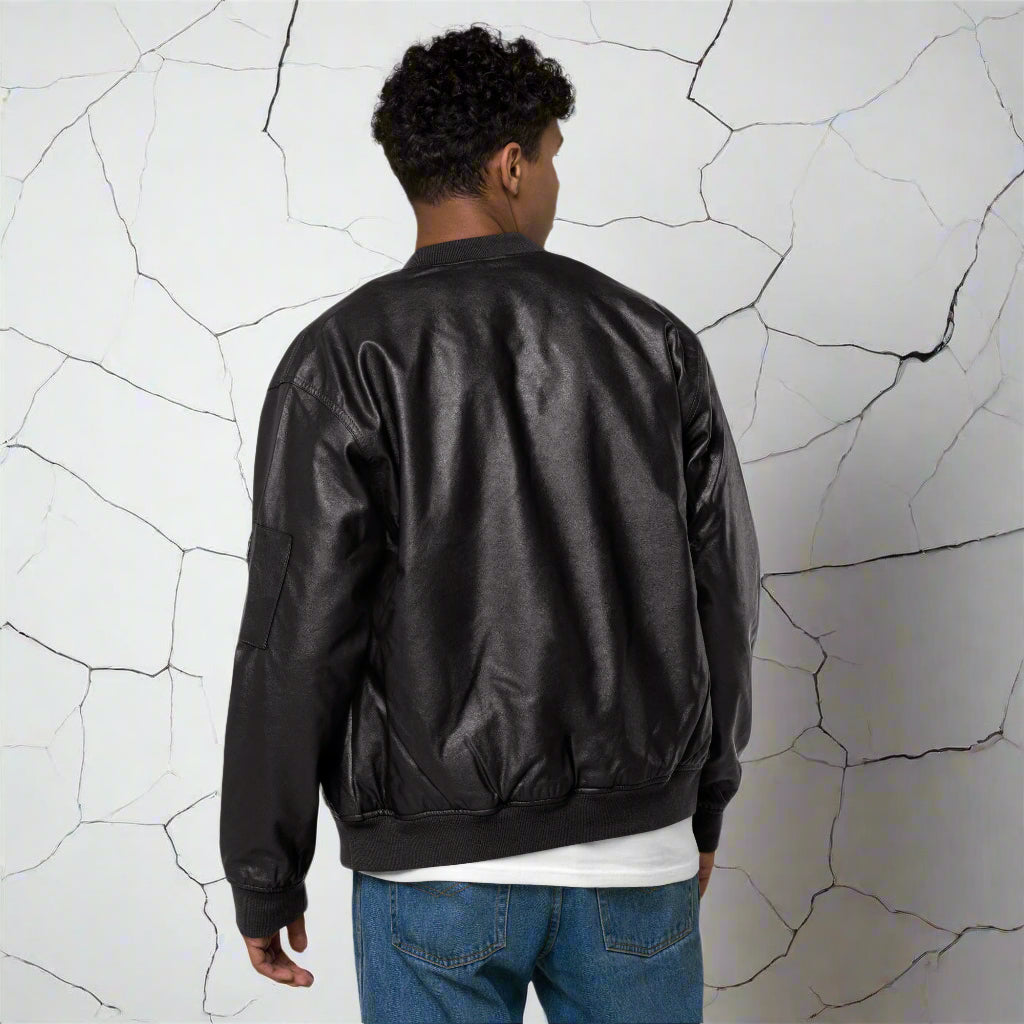 Luxury Men Leather Bomber Jacket
