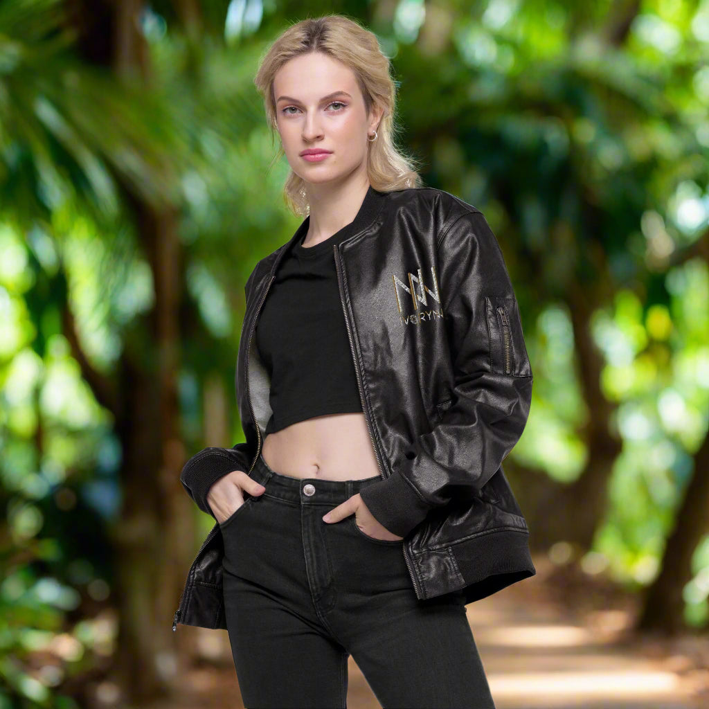 Luxury Women Leather Bomber Jacket
