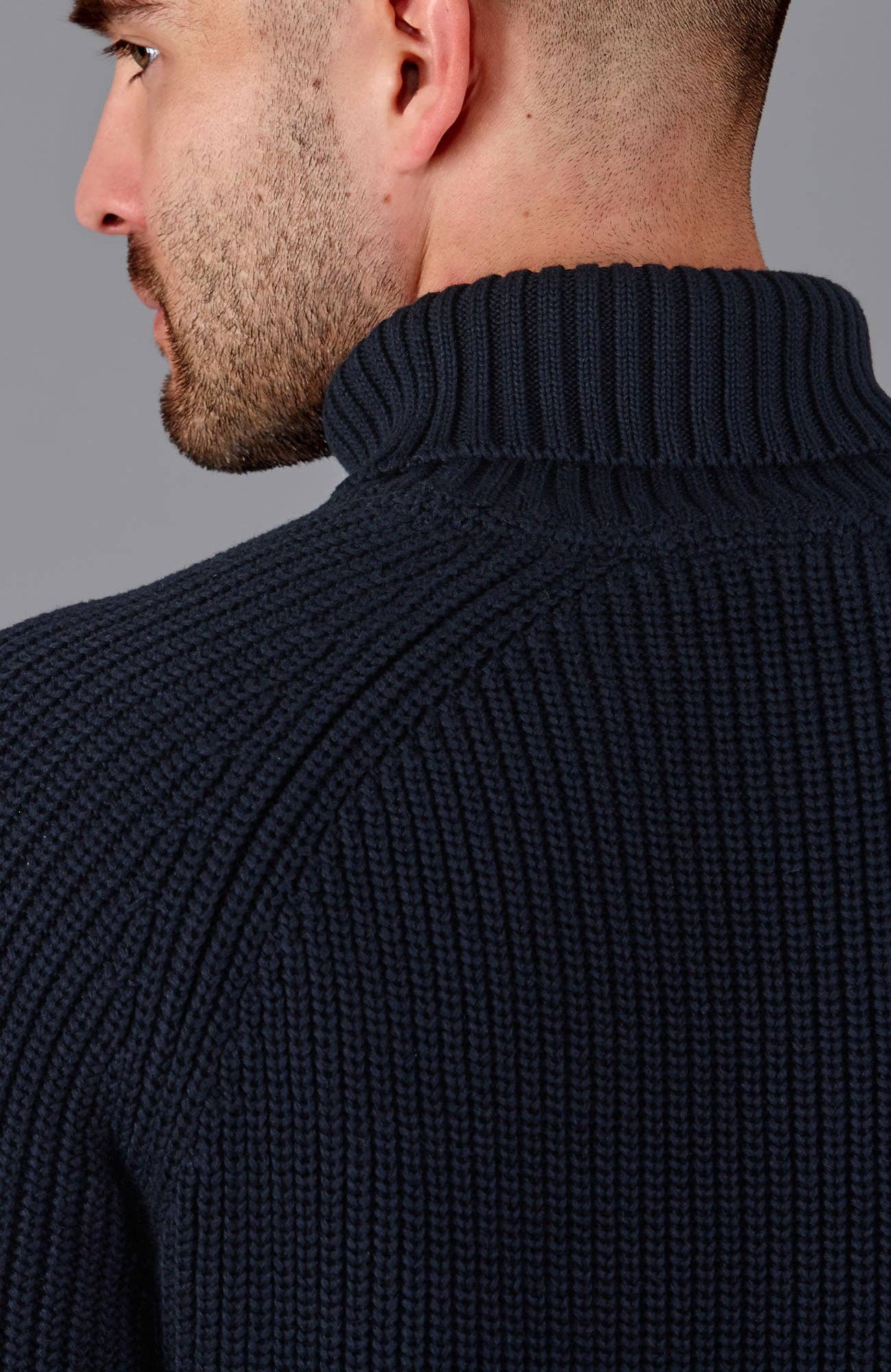 Men's Midweight Cotton Fisherman Rib Knit Roll Neck Jumper Sweater