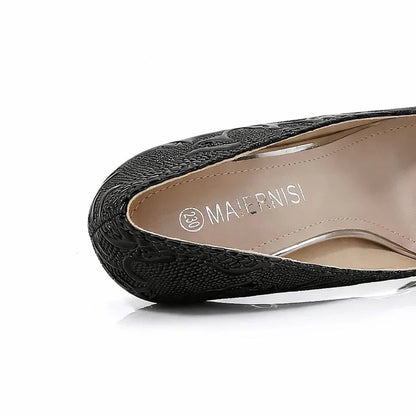 Embossed Snake Ultra High Heels Black Pumps