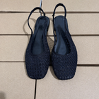 Niche Handmade Woven Fishnet Toe Black Sandals