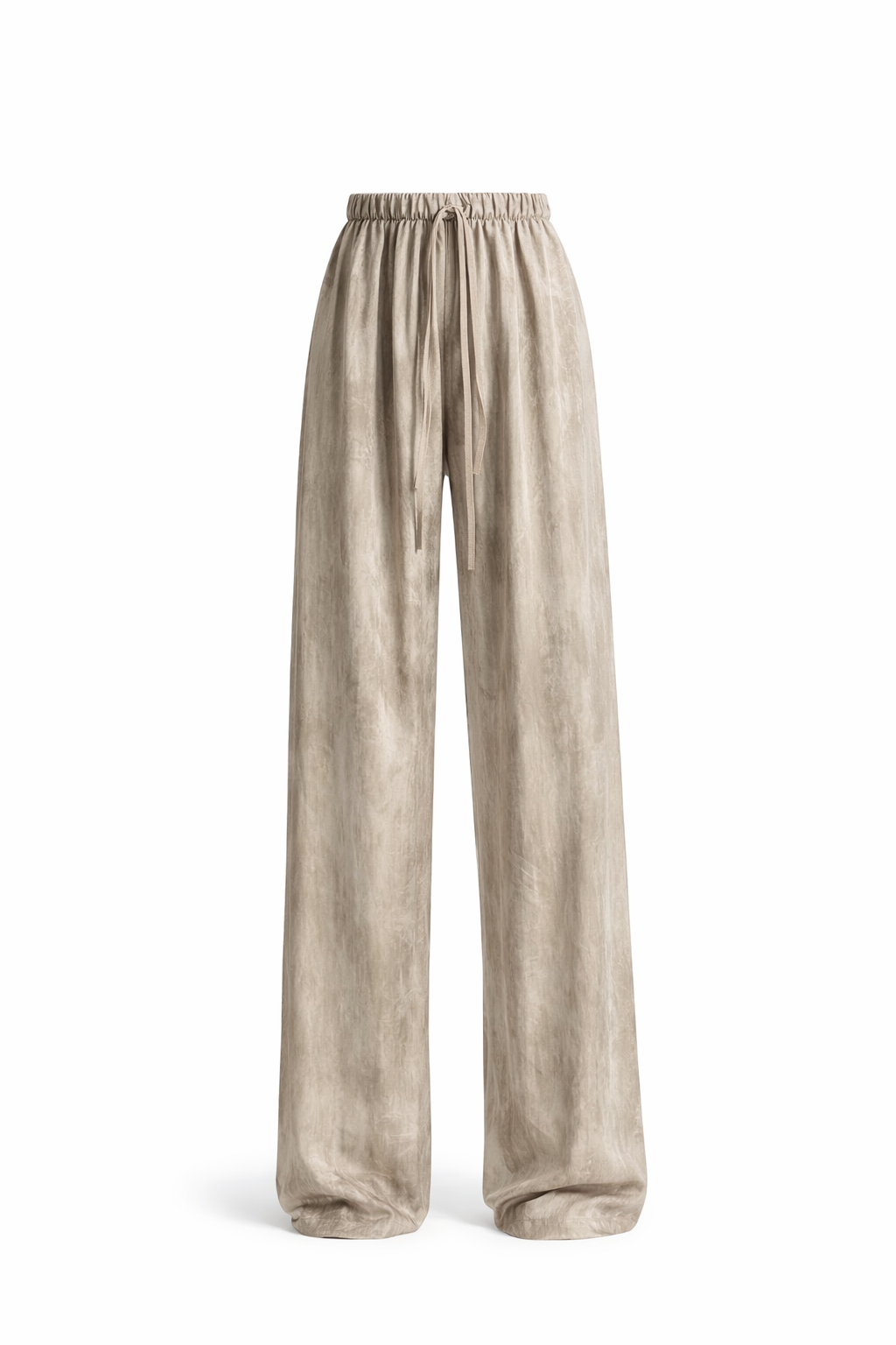 Loose Sstraight Silk Satin Wide Leg Khaki Trousers