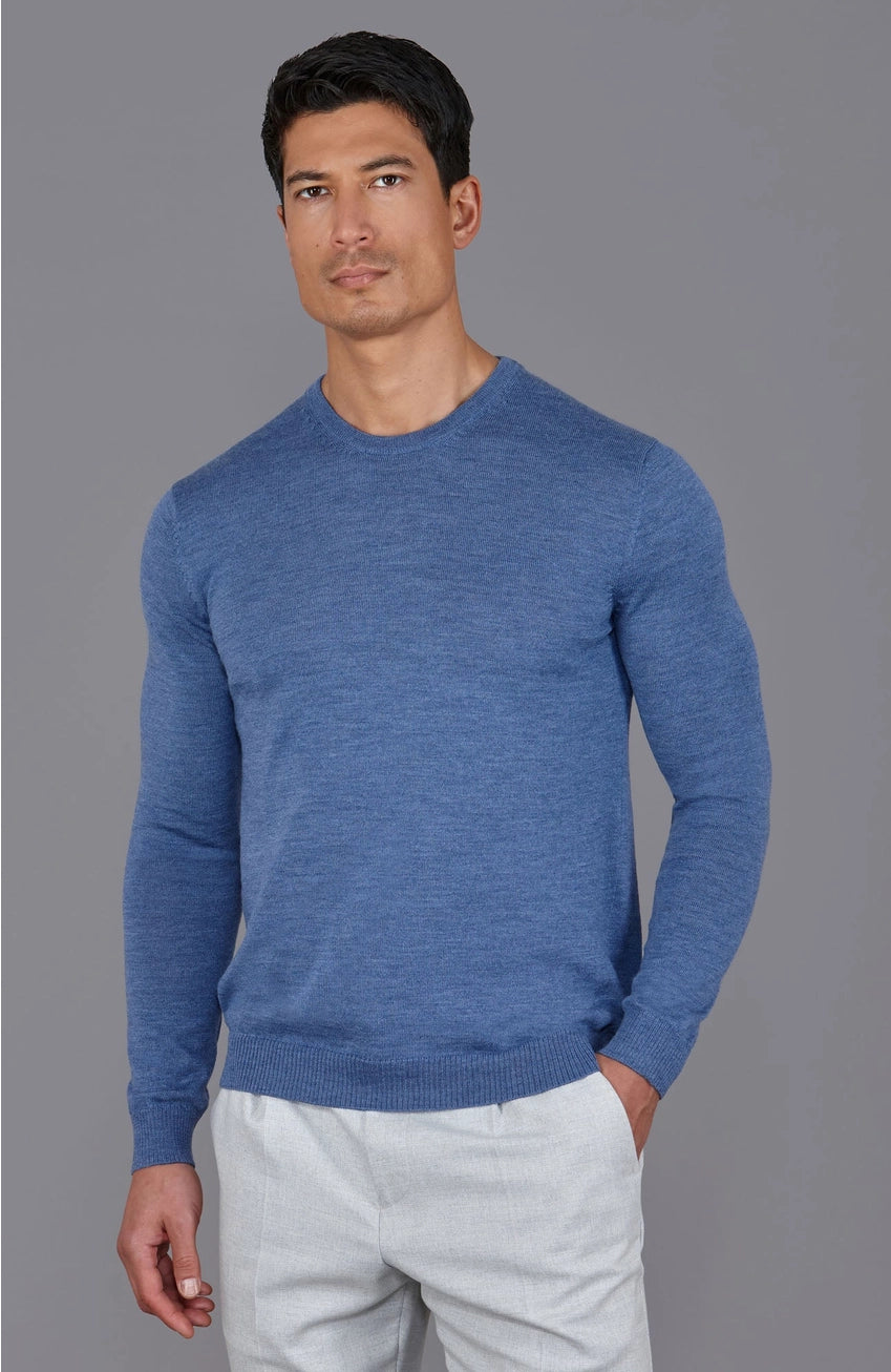 Premium Extra Fine Merino Wool Denim Blue Sweater