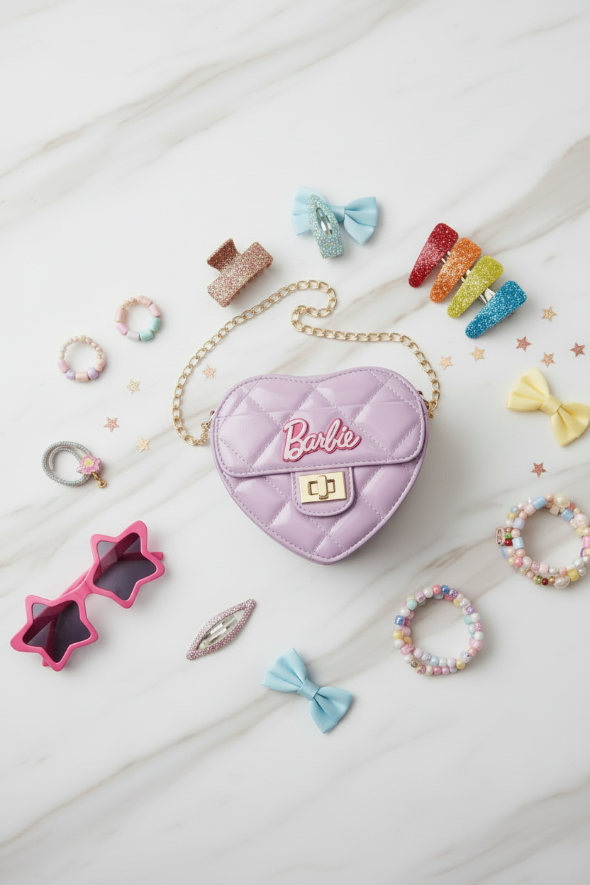 Flat lay with kids accessories - portrait