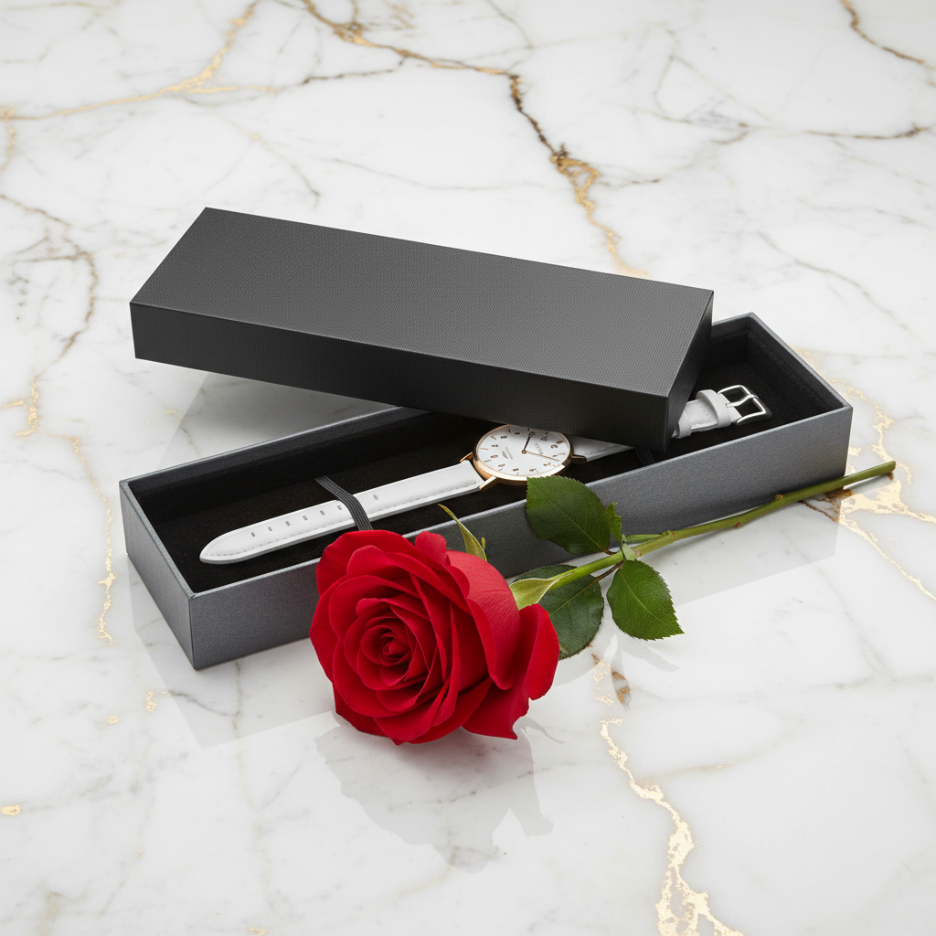 Flat lay with partially open box