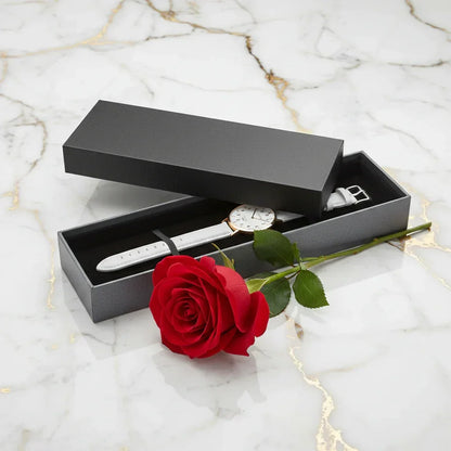 Flat lay with partially open box