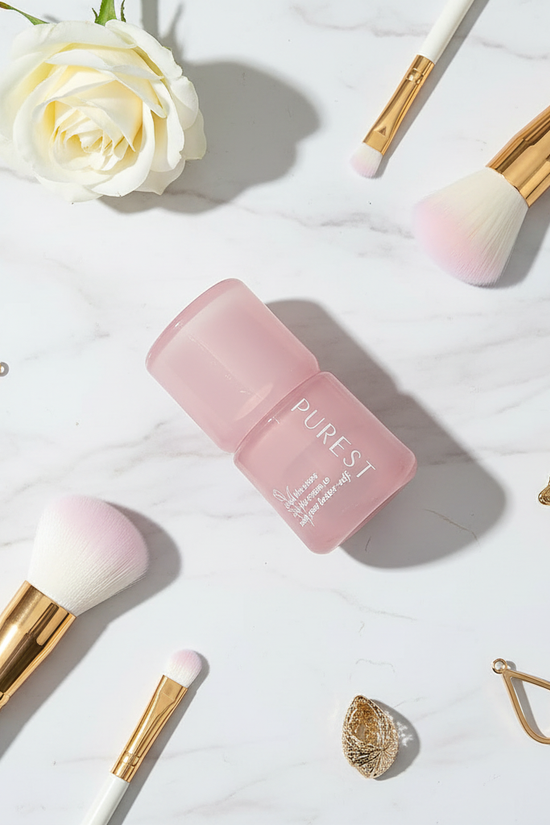 Flat lay with rose and gold accessories