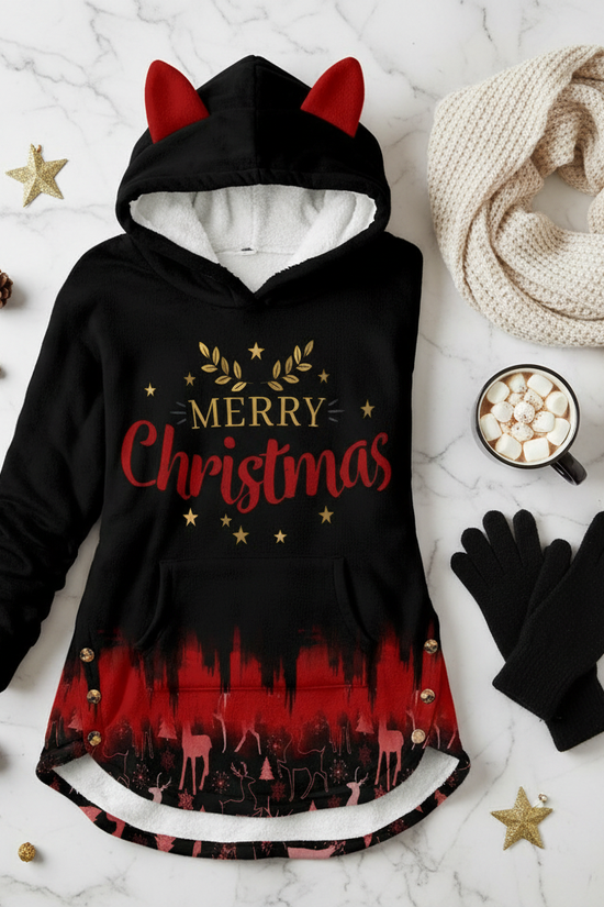 Flat lay with scarf, gloves, cocoa, and decorations