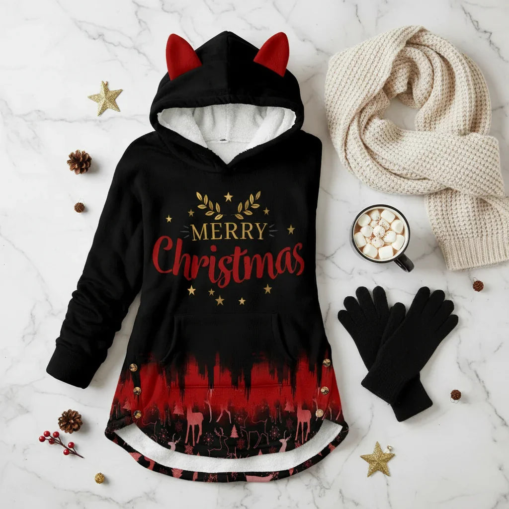 Flat lay with scarf, gloves, cocoa, and decorations