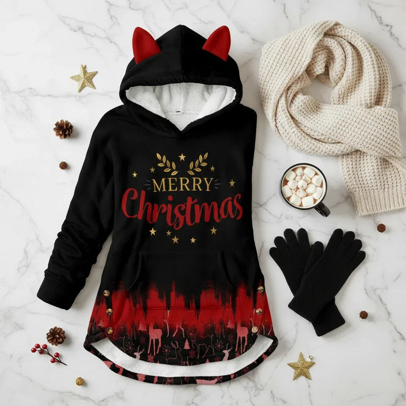 Flat lay with scarf, gloves, cocoa, and decorations