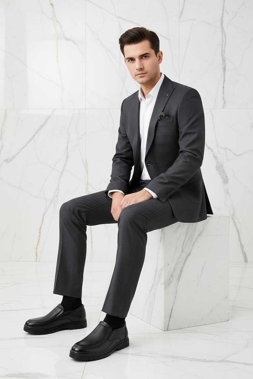 Fleece shoe man - sitting crossed