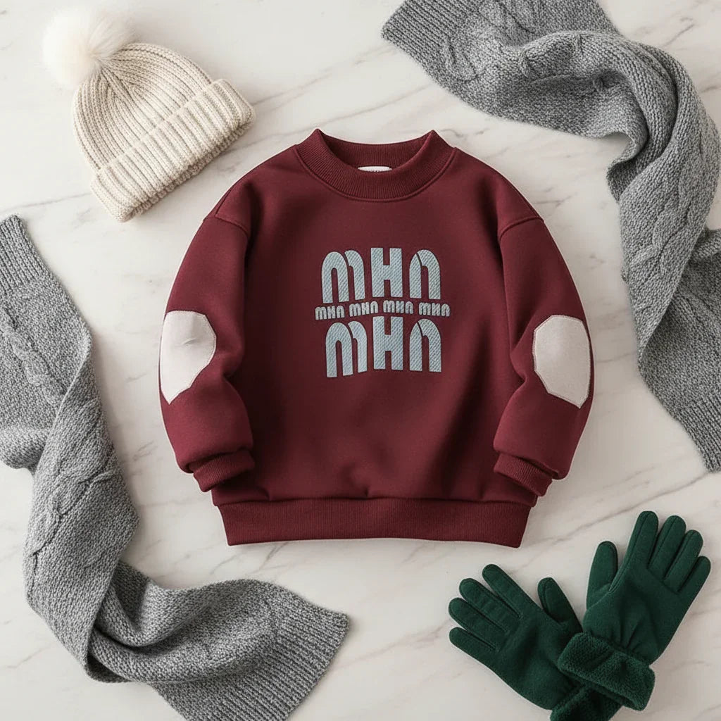 Fleece sweater on cream marble with cozy accessories