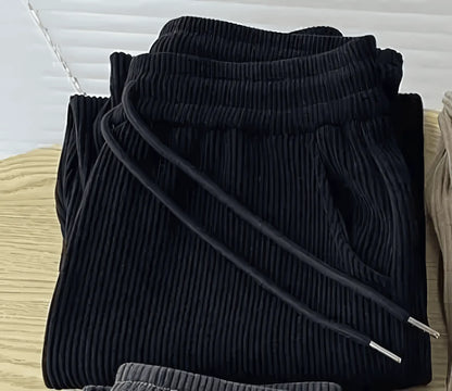 fleece thickened loose straight knited pants - IVORYNN