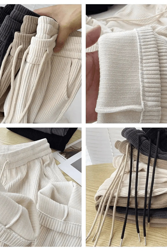 fleece thickened loose straight knited pants - IVORYNN