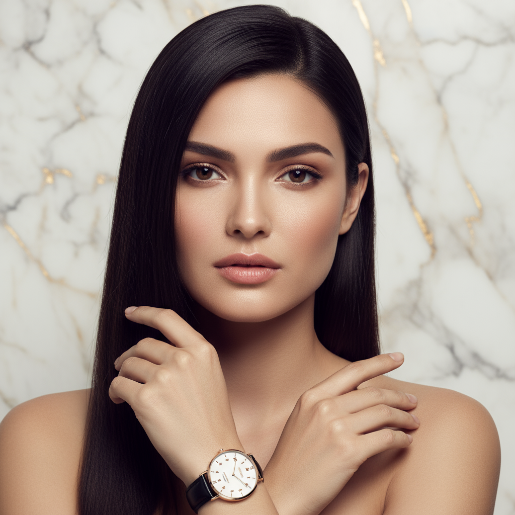 Flowing straight hair with soft lighting