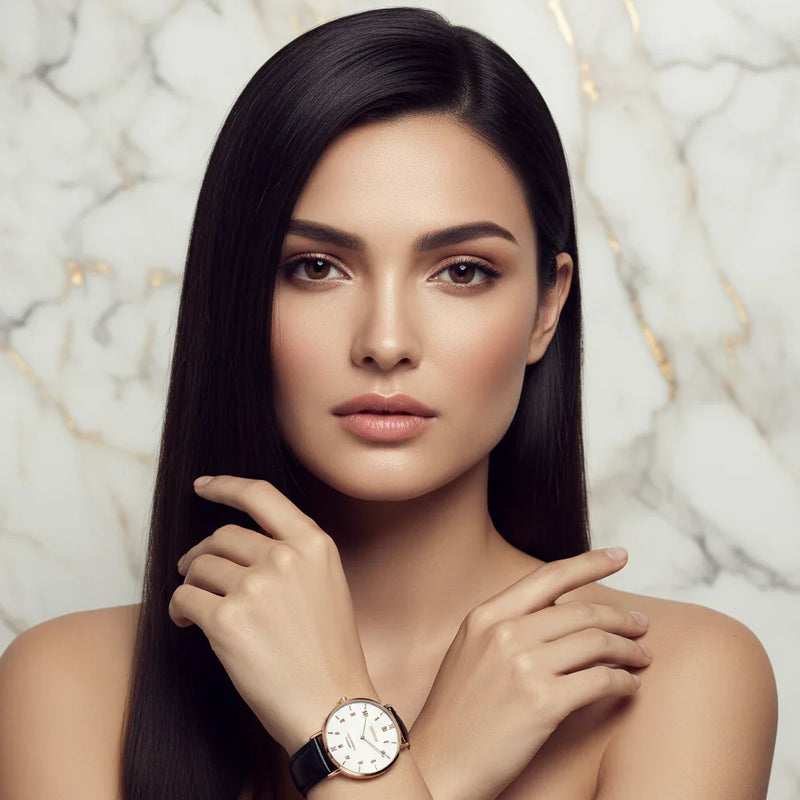 Flowing straight hair with soft lighting