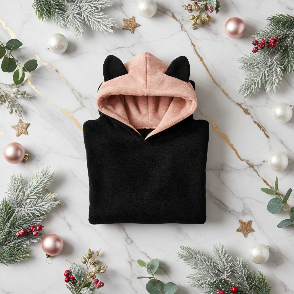 Folded hoodie with frosted pine and pearls