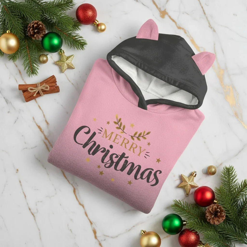 Folded hoodie with pine branches and festive baubles