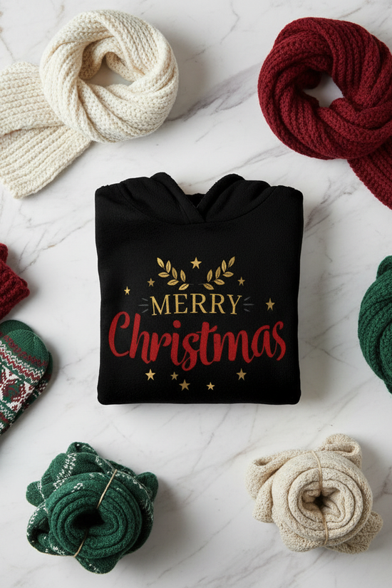 Folded hoodie with scarves and mittens