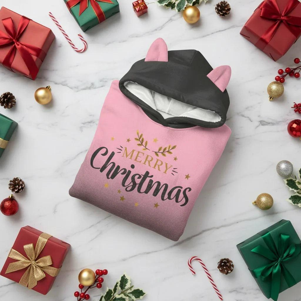 Folded hoodie with wrapped gifts and candy canes