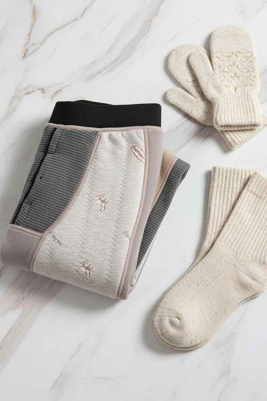 Folded showing details with mittens