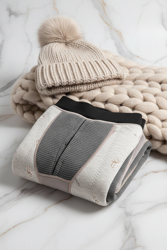 Folded with chunky knit and hat