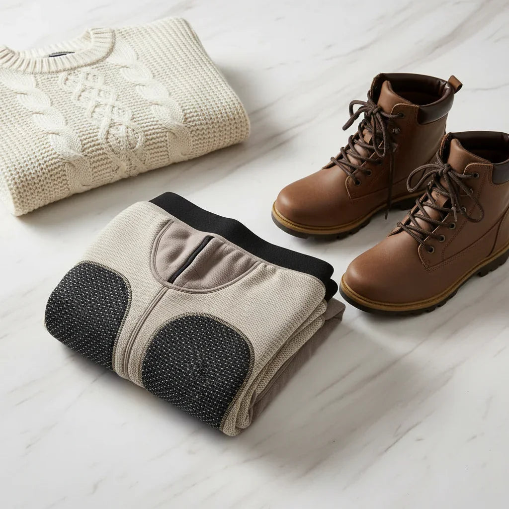 Folded with chunky knit and winter boots