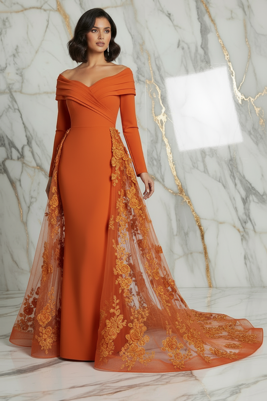 Front pose with flowing train - Orange gown