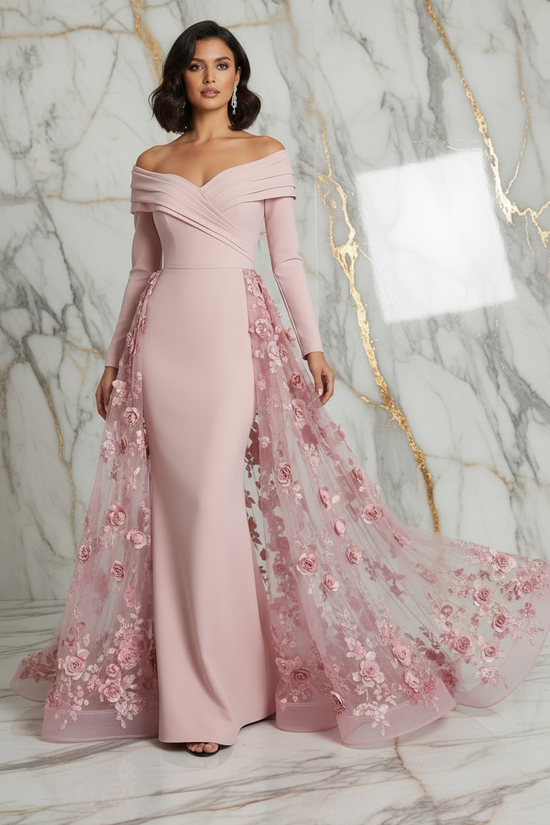 Front pose with flowing train - Pink gown