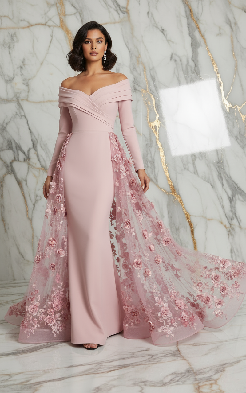 Front pose with flowing train - Pink gown