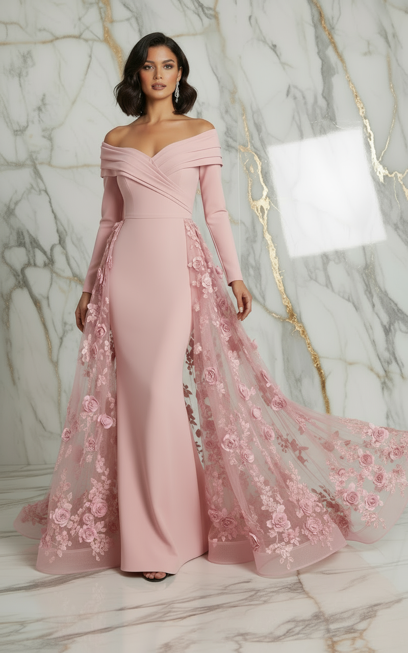 Front pose with flowing train - Pink gown