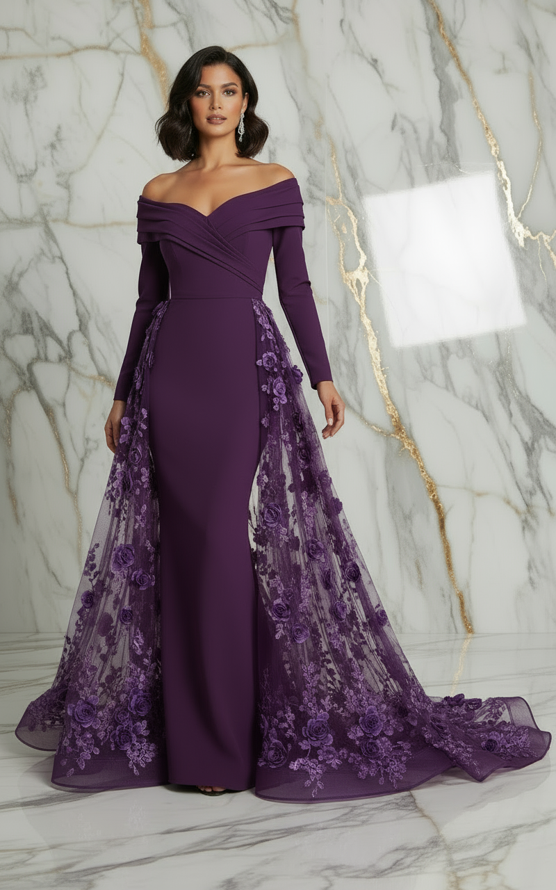 Front pose with flowing train - Purple gown