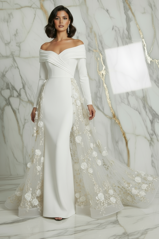 Front pose with flowing train - White gown