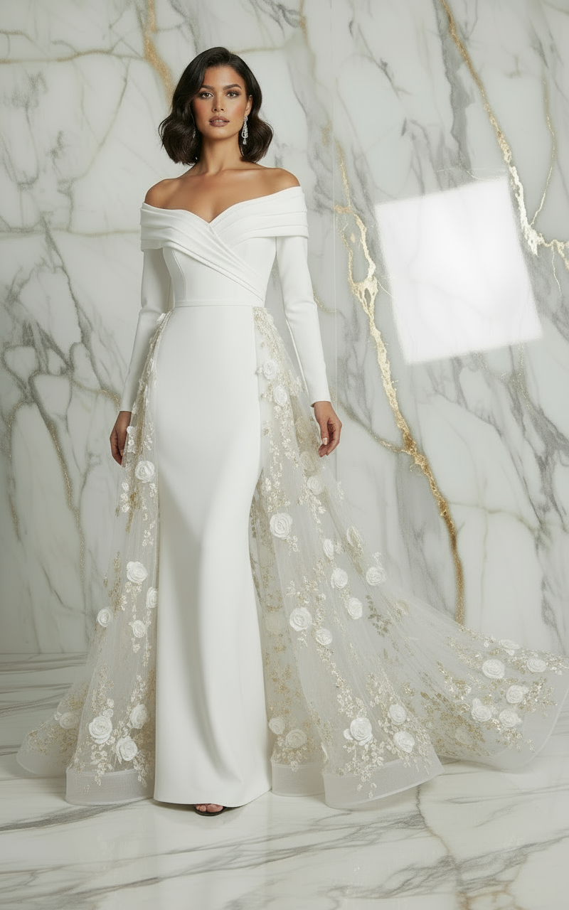 Front pose with flowing train - White gown