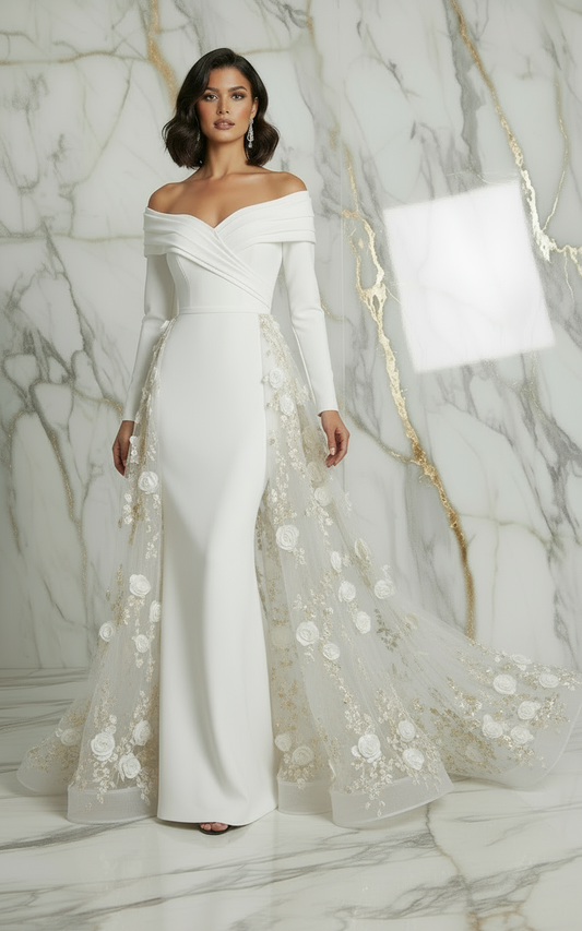 Front pose with flowing train - White gown