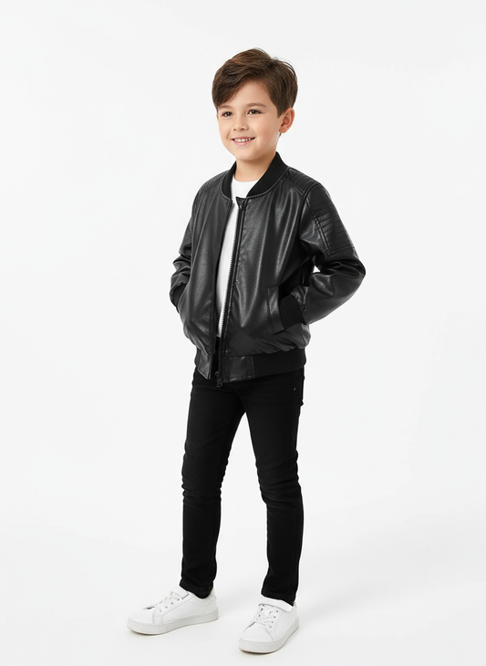 Boys Fleece-Lined Zip-Up Black Jacket
