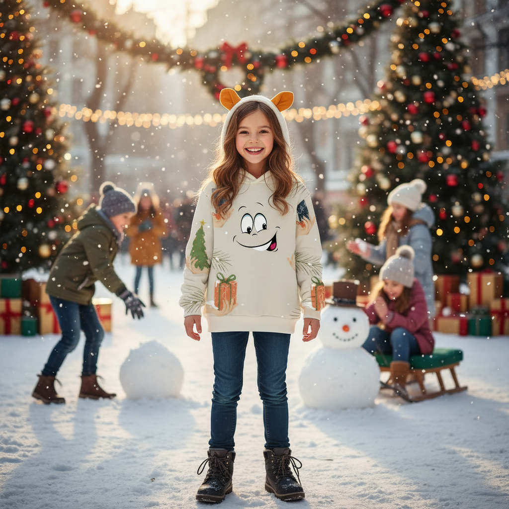 Front view in playful winter setting