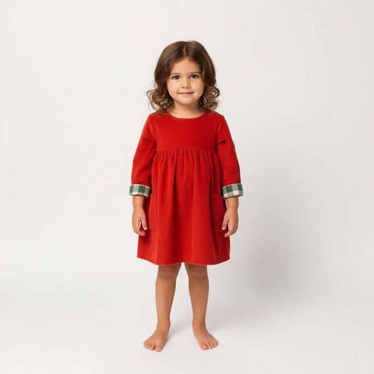 Versatile Hazelnut Reversible Corduroy Pocket Organic Cotton Red Dress