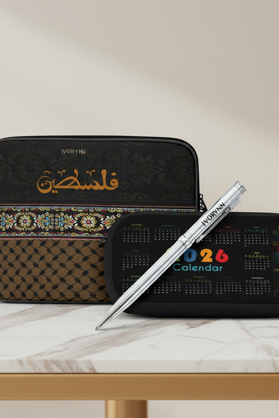 Front view of luxury tablet sleeve gift set