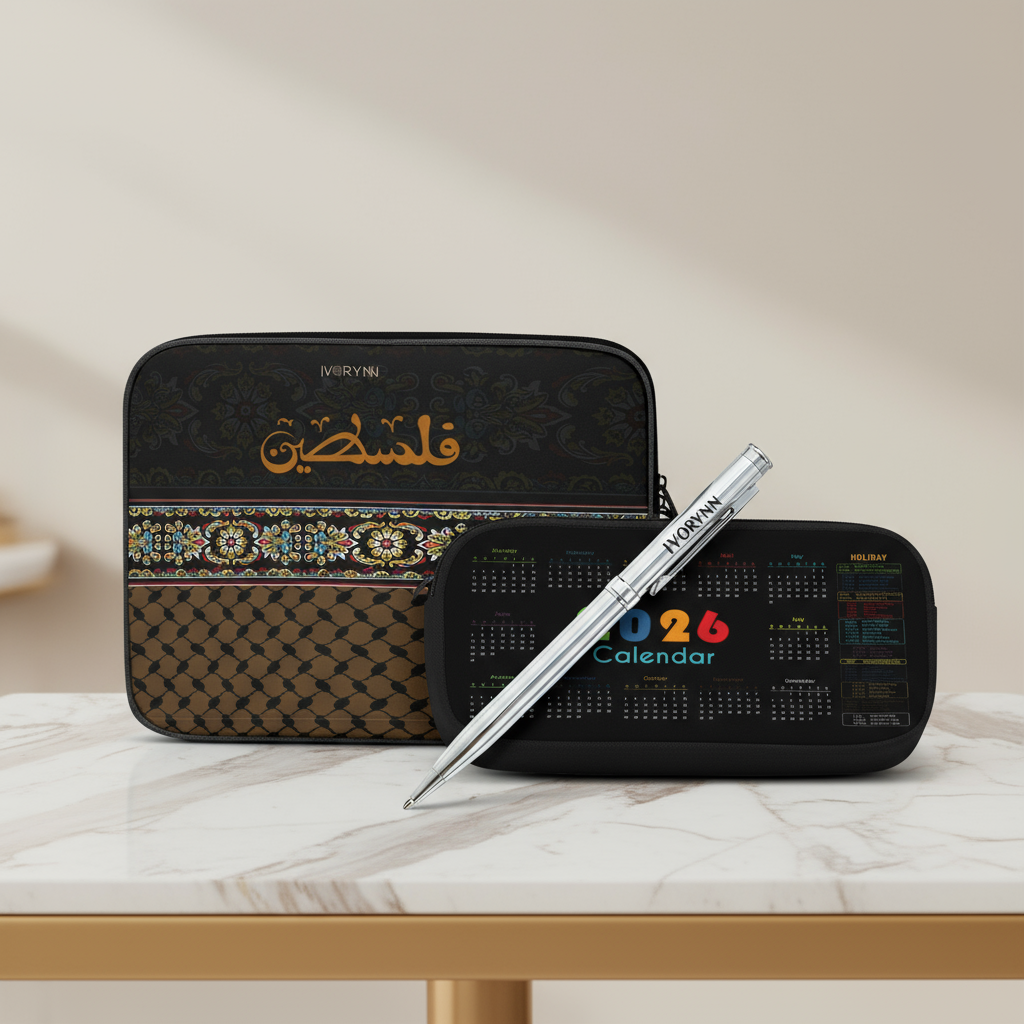 Front view of luxury tablet sleeve gift set