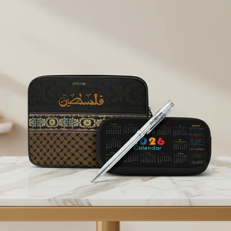 Front view of luxury tablet sleeve gift set