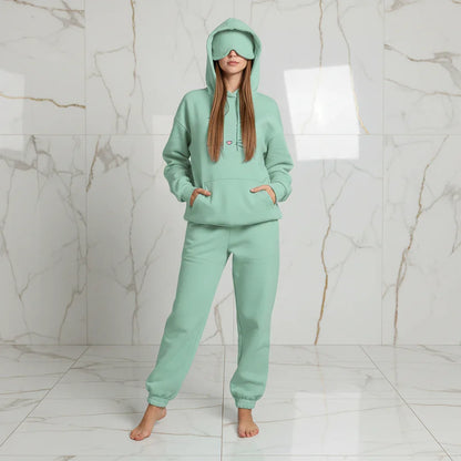 Front view of mint hoodie