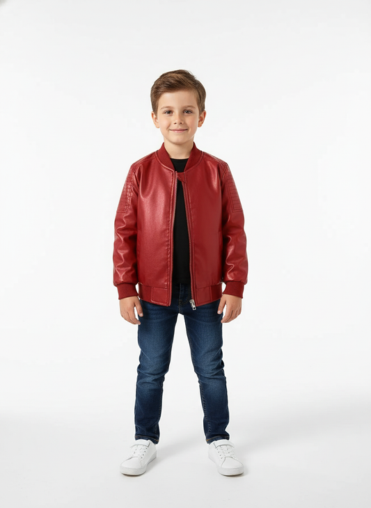 Boys Fleece-Lined Zip-Up Brick Red Jacket