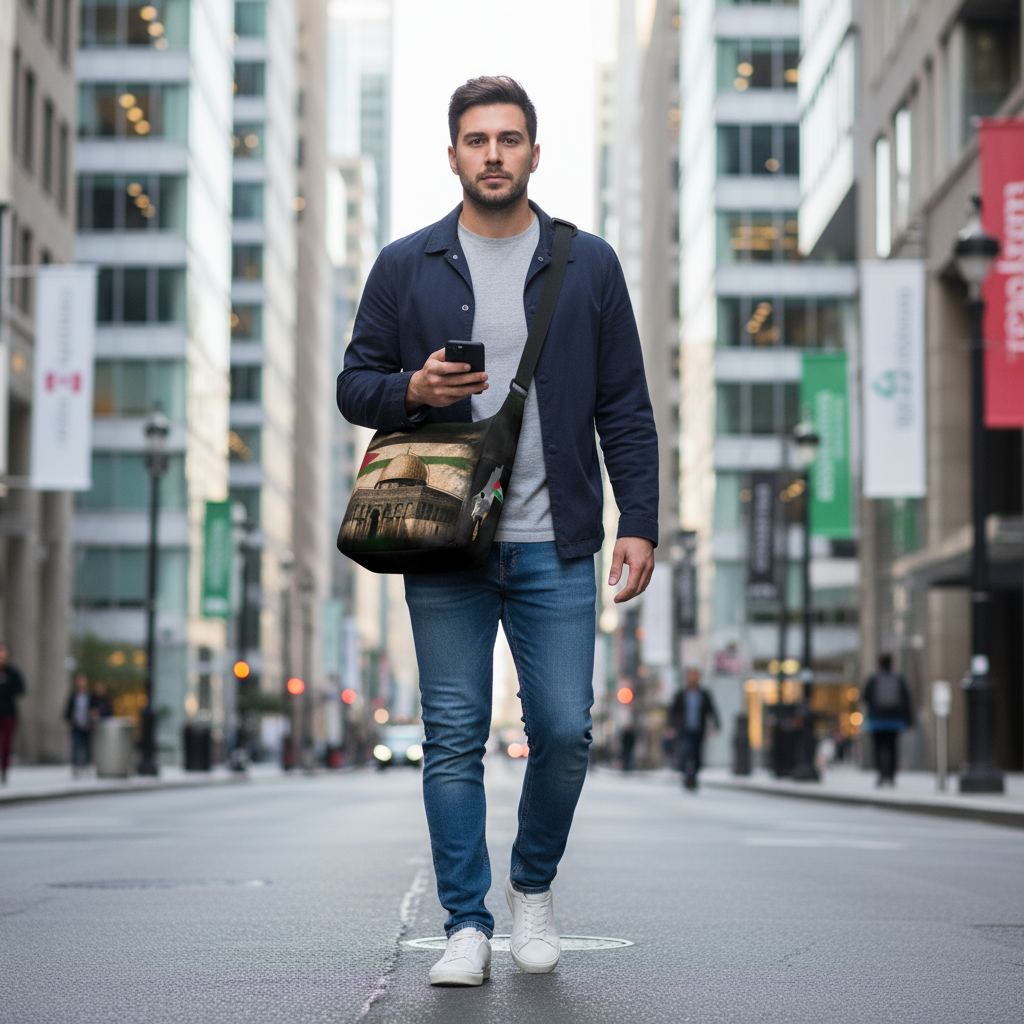 Front view - walking in business district