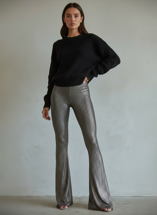 Comfortable High Waist Rib Knit Bootcut Pants